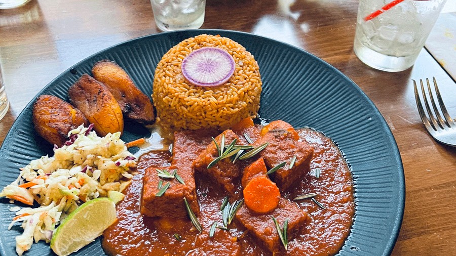 vegan and meat dishes at Akadi, a Portland foodie spot kids will love