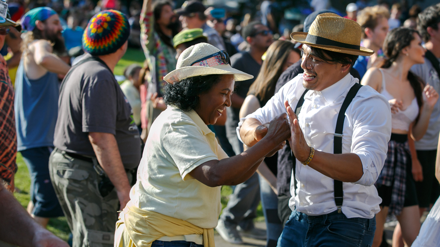couple dancing during a workshop at Seattle Folklife Festival