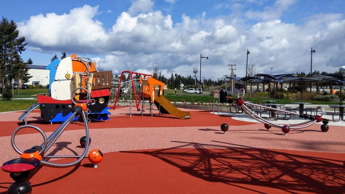 Sunset Neighborhood Park new playground Renton colorful play equipment younger kids Seattle Bellevue Eastside families
