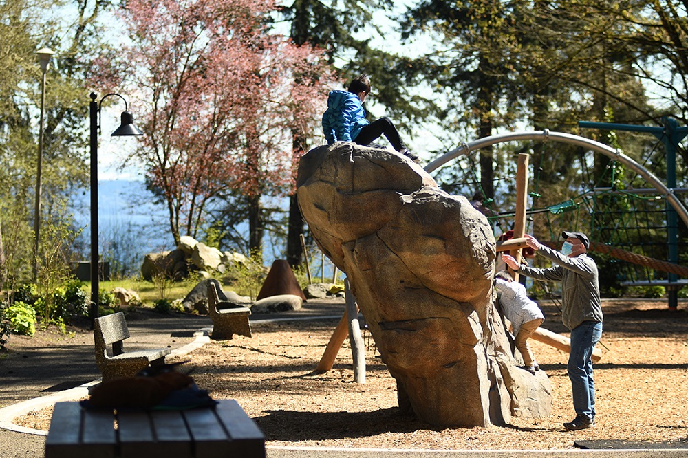 Suquamish Shores Natural Play area giant boulder history Native culture day trip Seattle families