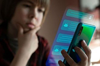 Young child using chat bot on phone