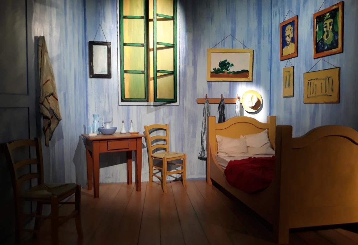 A nearly life-size model of Van Gogh’s bedroom is part of the show Van Gogh The Immersive Experience in Seattle
