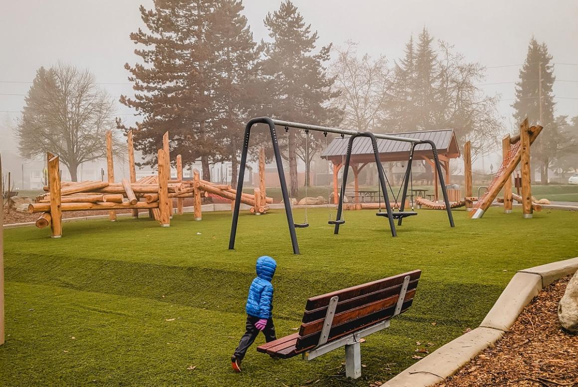 Swings are in the center at the new playground at Redmond's Westside Park