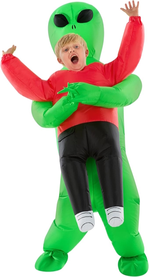 Child in an inflatable alien costume