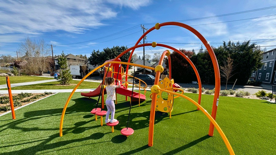 the new bright colored playground at Cheryl Chow Park in Seattle, one of the best new playgrounds to open in 2025
