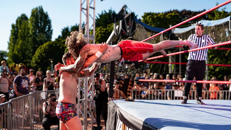 wrestlers performing at Bumbershoot