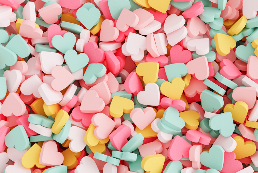 pile of candy hearts for Valentine's Day