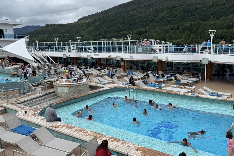pool on the deck of an Alaska cruise ship 