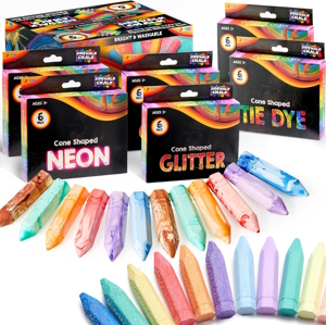 neo and glitter and tie-dye sidewalk chalk