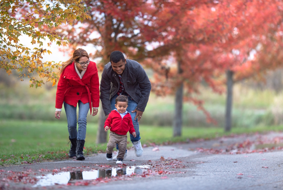 family going on a walk in the fall