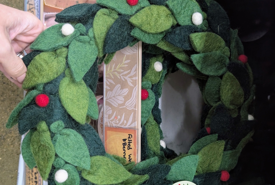 felted wool wreath at Trader joe's