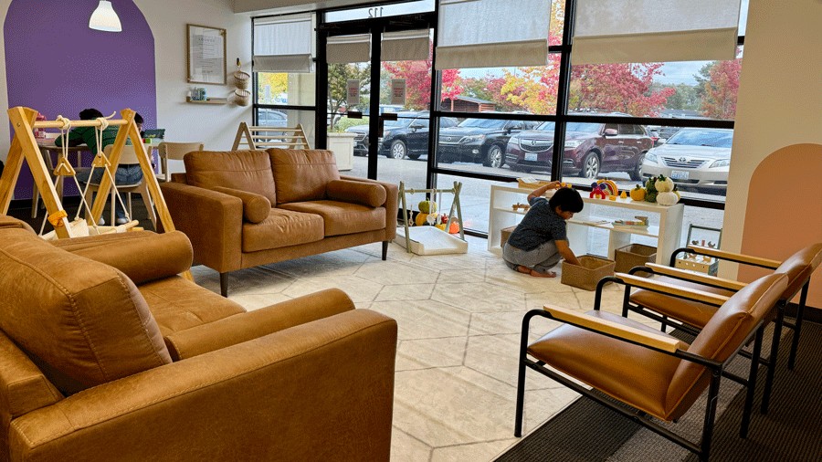 kid playing in the infant and toddler area of Laro Tayo