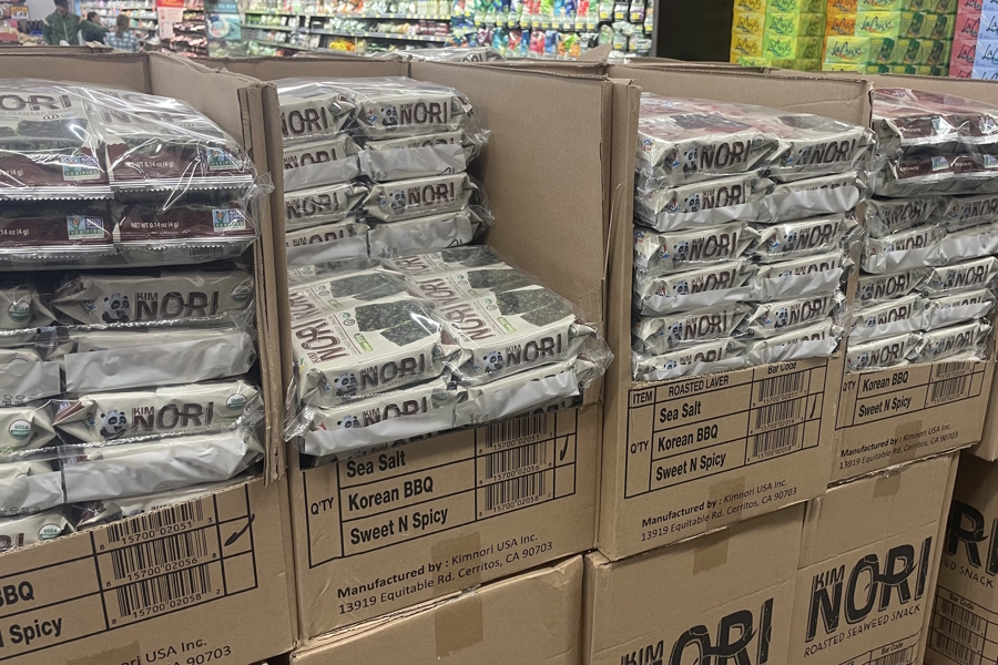 stacks and stacks of seaweed snacks at grocery outlet