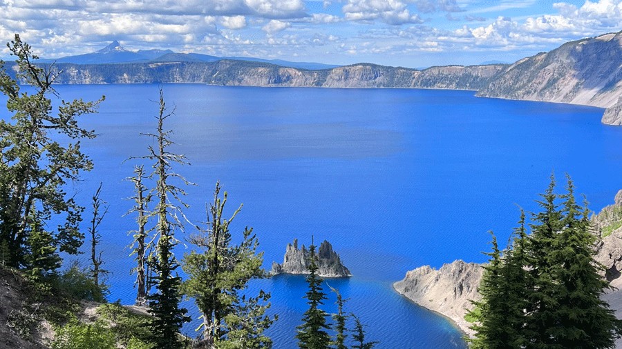 Views of Phantom Ship in Crater Lake, an oregon camping spot ideal for families