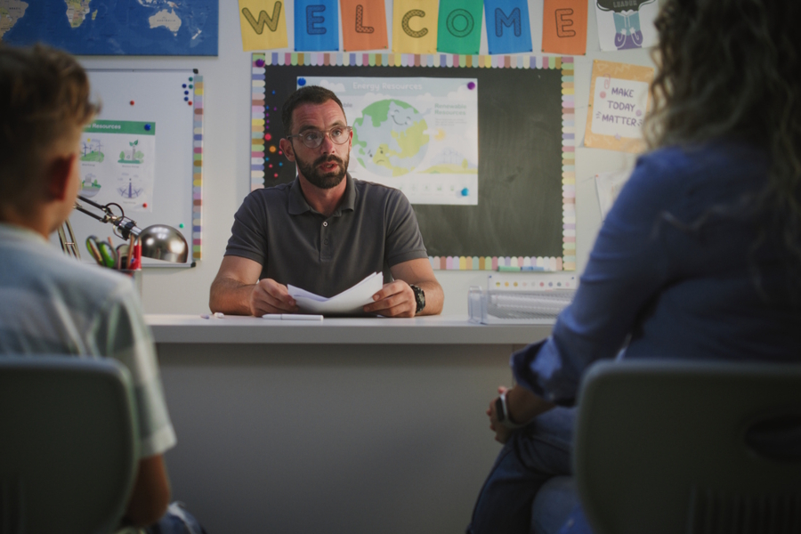 mom and son at a parent teacher conference