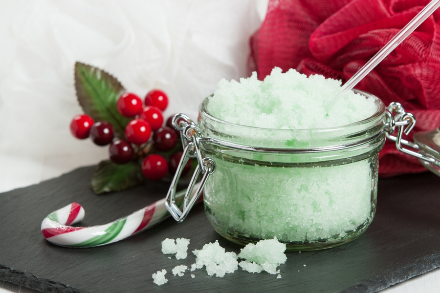 peppermint body scrub in a glass jar