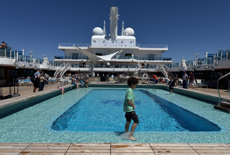 a pool deck on a cruise ship headed to Alaska