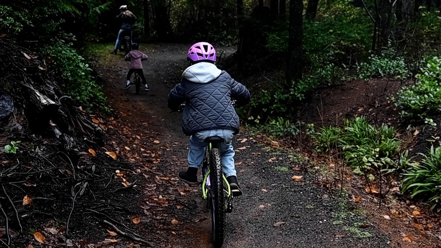 family biking on the trails at Seabrook during the off-season
