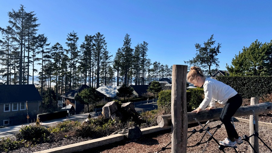 Kucera Playground at Seabrook offers small climbing structures and ocean views
