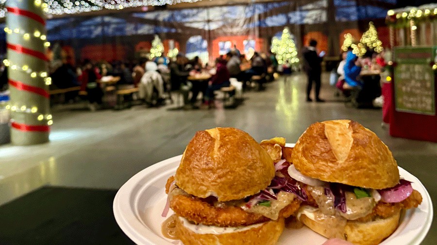 chicken schnitzel sliders from a Seattle Christmas Market food vendor