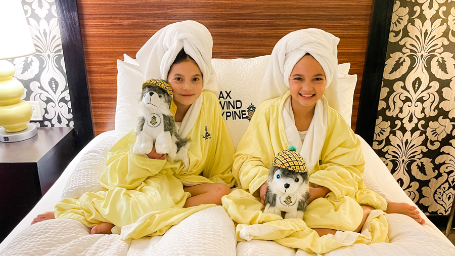 two happy girls at maxwell hotel after pool time