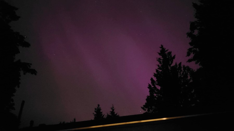 Northern Lights visible in purple from Raft Island, Washington