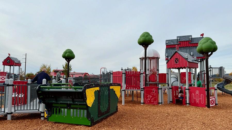 Van Lierop Park's farm-themed playground pairs well with a brunch at Farm 12 across the street