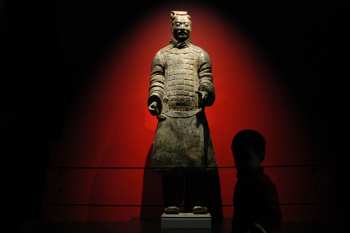 Inside the immersive experience with painted replicas at Pacific Science Center’s Terracotta Warriors exhibit. Photo credit: JiaYing Grygiel