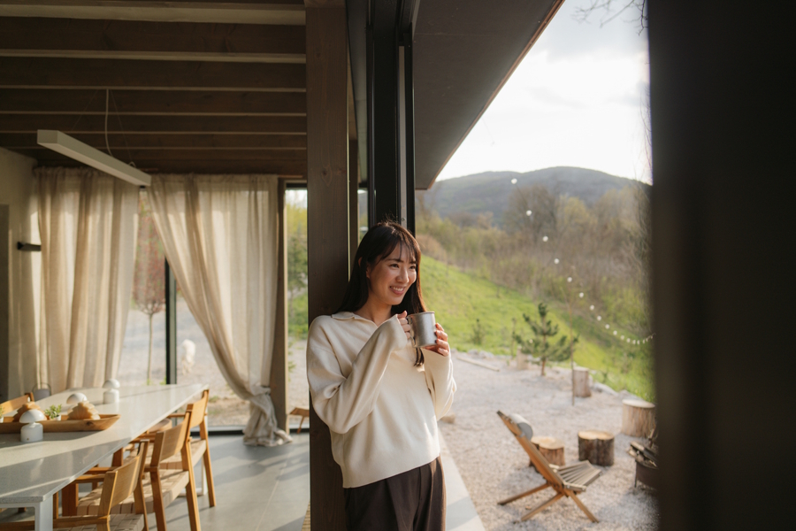 woman standing alone on vacation