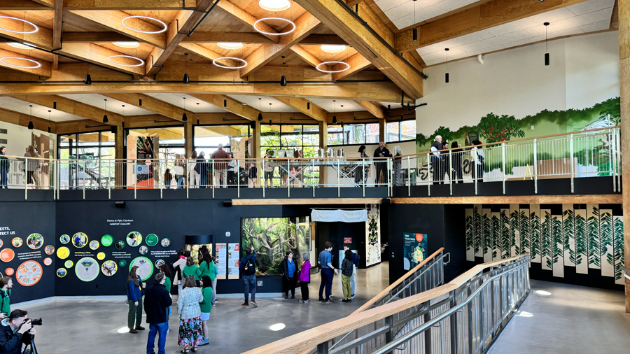the two-story indoor exhibit, with a floor for habitats and a floor for conservation action