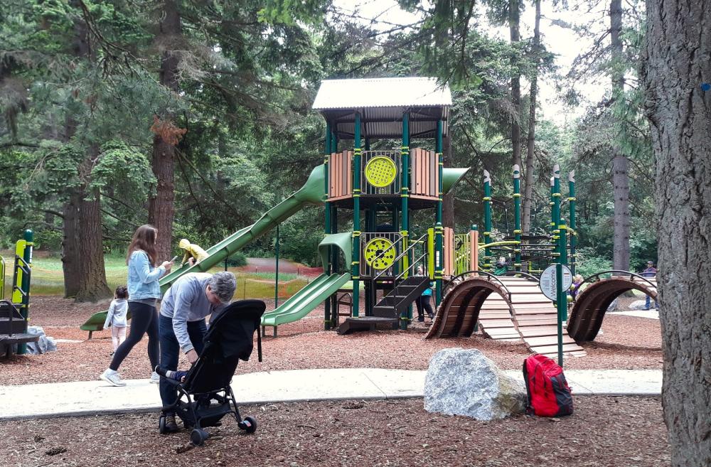 Kids and families play at the updated playground in the woods at Seattle's Discovery Park this week's playground of the week among fun family activities for the weekend