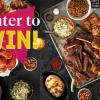 "Enter to Win" text over BBQ feast