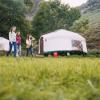 family camping in a yurt