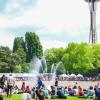 crowds at Northwest Folklife festival in Seattle under the space needle