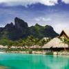 View of the water and bungalow suites at Four Seasons Resort Bora Bora