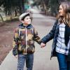 Mom and son walking and having a mental health check in