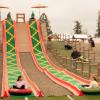 kids sliding down the Mega Slide at Maris Farms during  Baby Animals and Blooms, a weekend event for local families