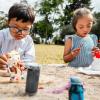 kids painting outside