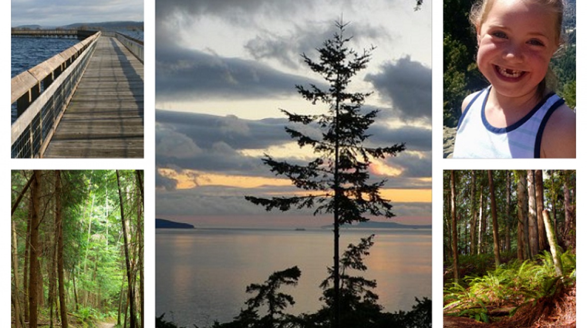 Collage of photos from hikes nearby to Seattle, 90 minutes or less, that are family friendly