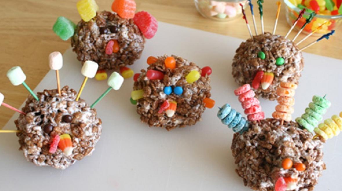Rice Krispies treat turkeys