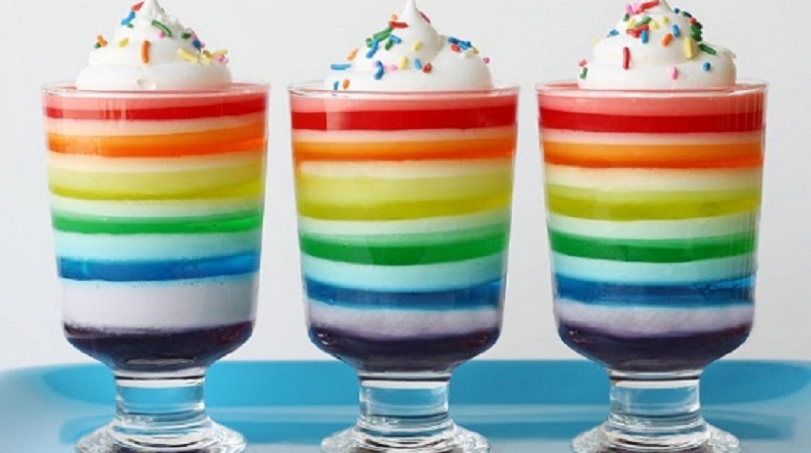 Rainbow jello cups