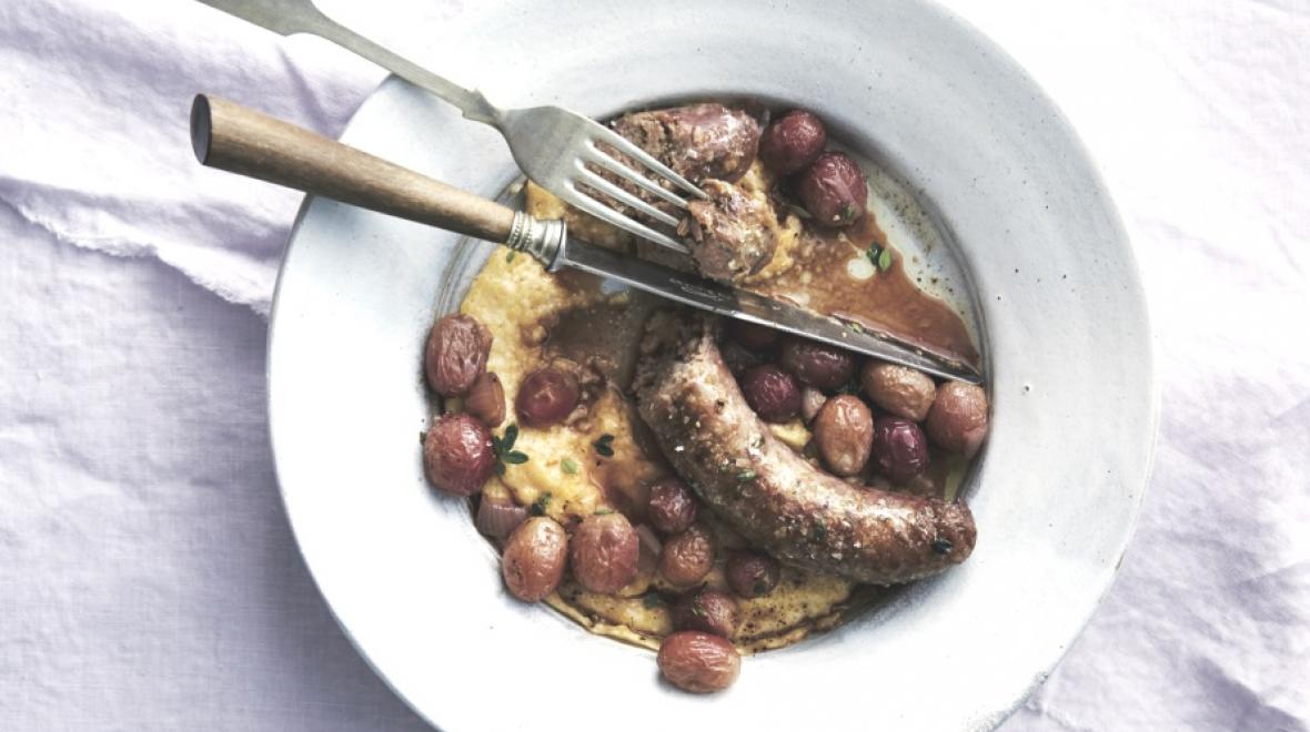 Italian sausages with roasted grapes