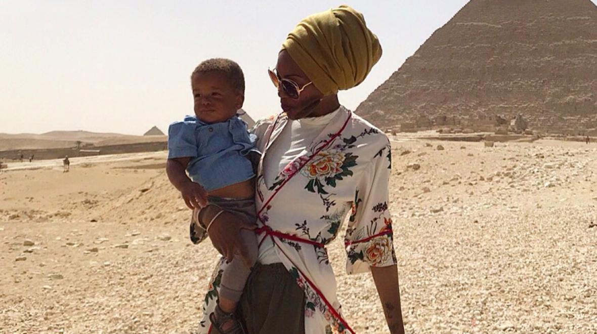 The author and her son in Egypt