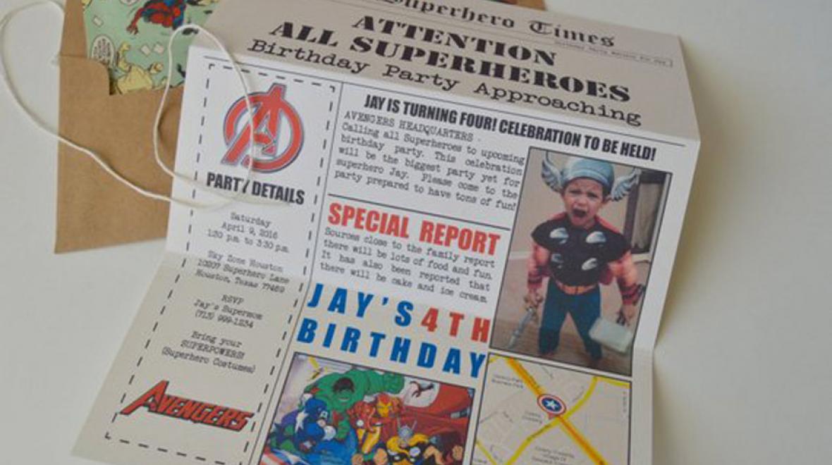 newspaper invitation superhero