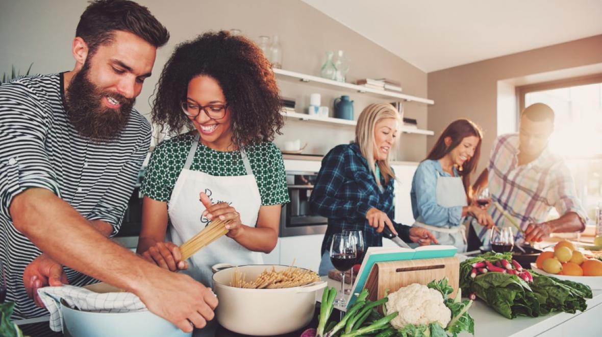 Adults at cooking class