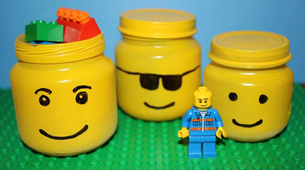 Upcycled LEGO storage jars