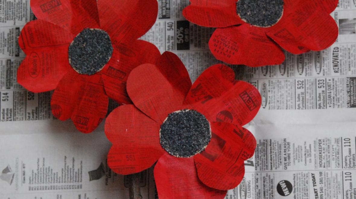 Recycled paper poppies