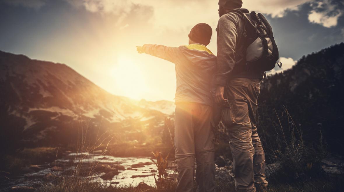 Father and son hiking