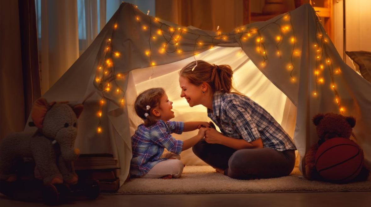 Mom and kid in tent