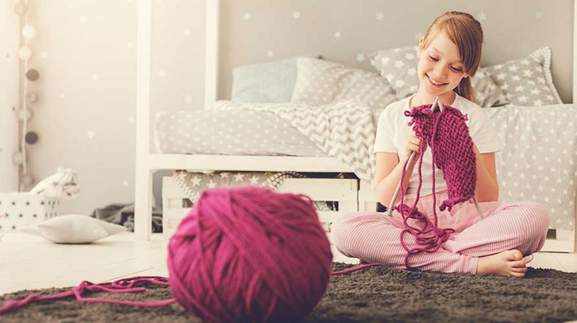 cute girl knitting